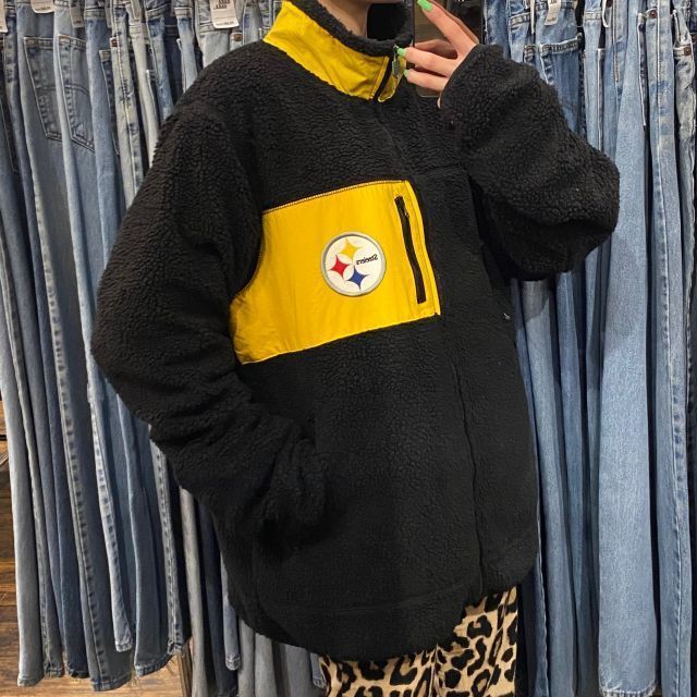 NFL◇PITTSBURGH STEELERS/スタジャン/L/スウェード/BLK 古着 NFL