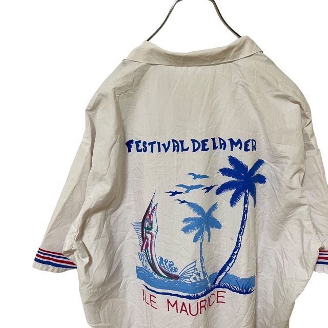 L42 Mauritius 6 古着　半袖　プリント　シャツ　ホワイト　メンズ