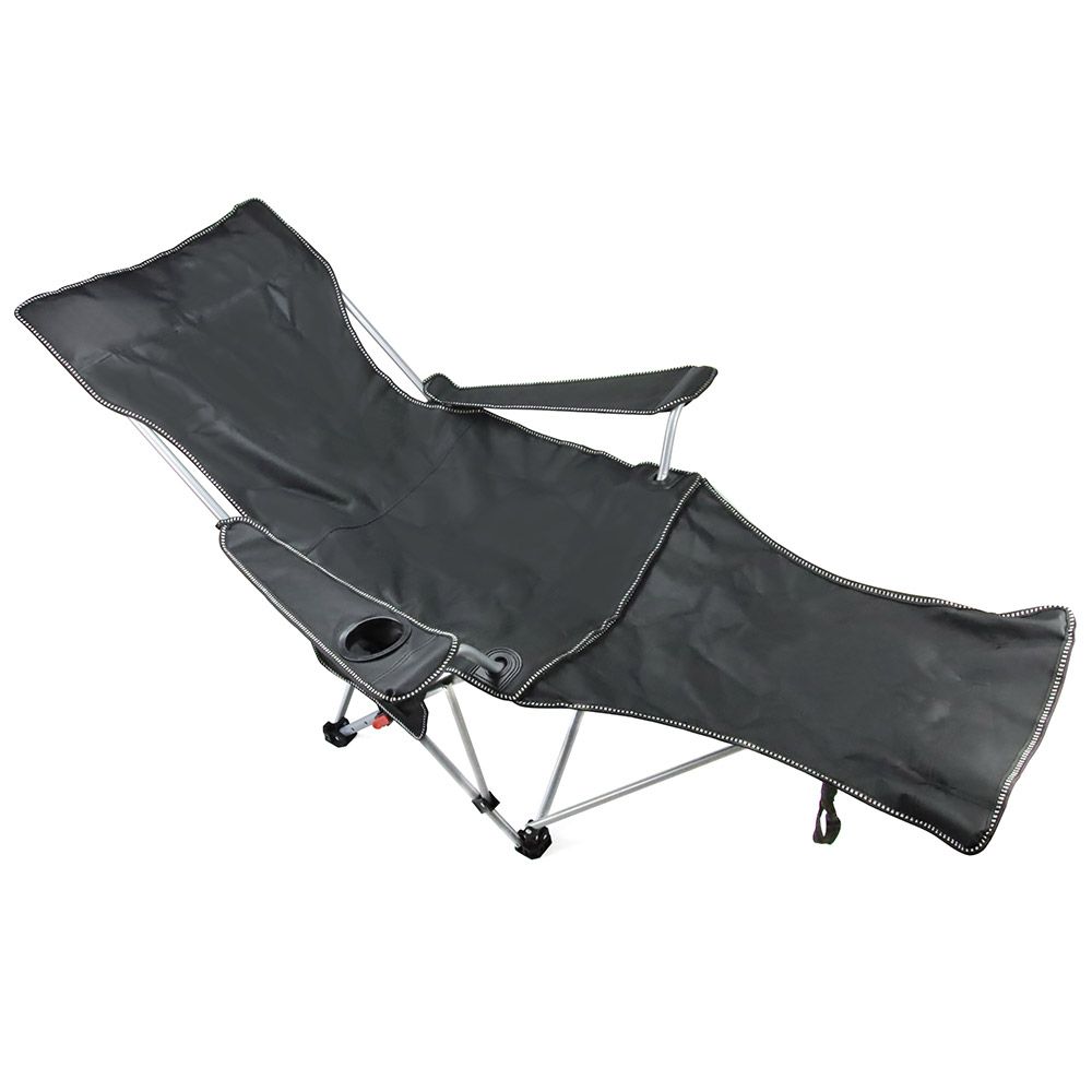リクライニング折りたたみチェア 足置きオットマン付き4段階調節背もたれ 枕/ドリング収納袋 BBQ キャンプ ビーチ 昼寝用　ブラック (トクトヨ)Tokutoyo