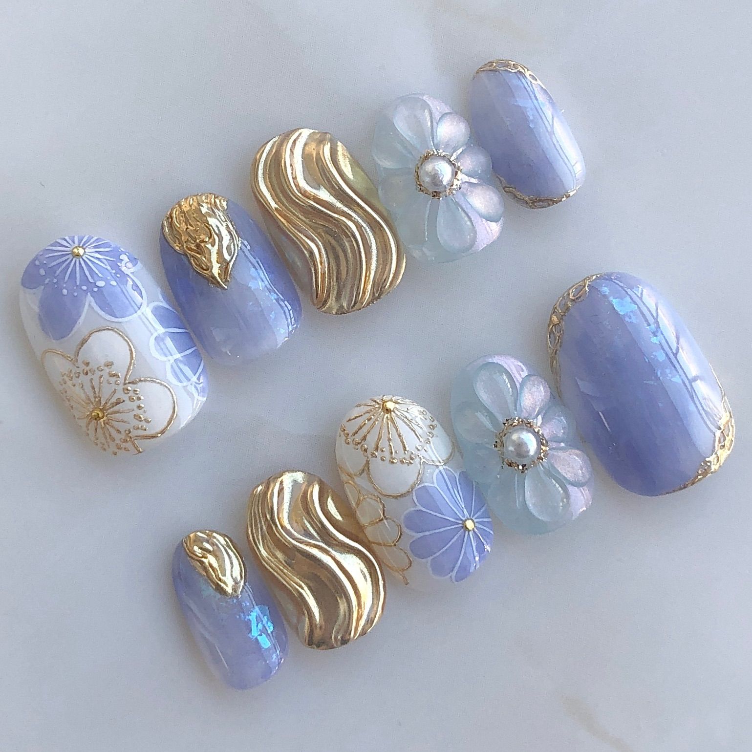 即日発送】132 現品 ネイルチップ 結婚式 振袖 前撮り 卒業式 和柄 青  