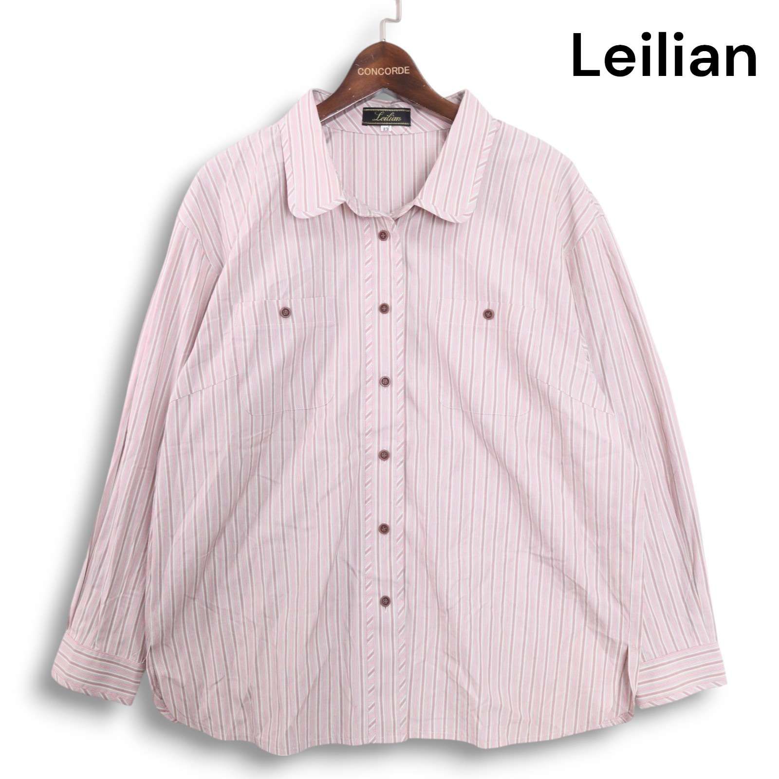 【大きいサイズ】【17】Leilian♡レリアン ストライプ シャツ レディース leilian - 極美品 レリアン 大きいサイズ コットン混 シャツ