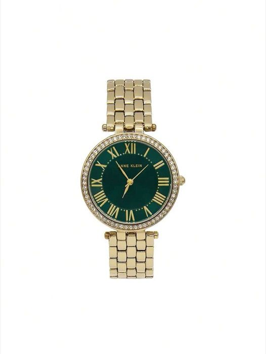 腕時計 レディース クォーツ 女性用ゴールドトーンクォーツブレスレットウォッチ プレミアムクリスタルアクセント アナログウォッチ レディース ステンレススチールドレスウォッチ グリーンサンレイダイヤル