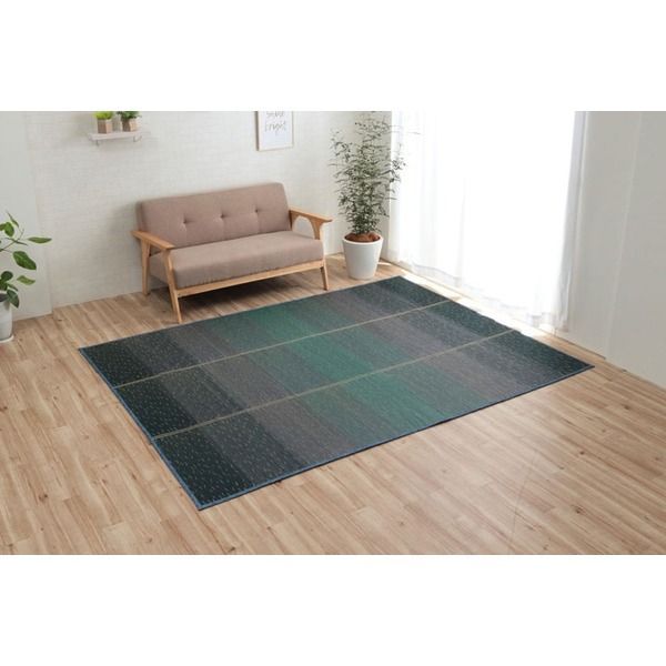 い草 ラグ マット 約190×250cm グラデーション ブルー 小林製薬 持続性抗菌剤 KOBA-GUARD 制菌 抗菌 防臭 滑り止め 不織布
