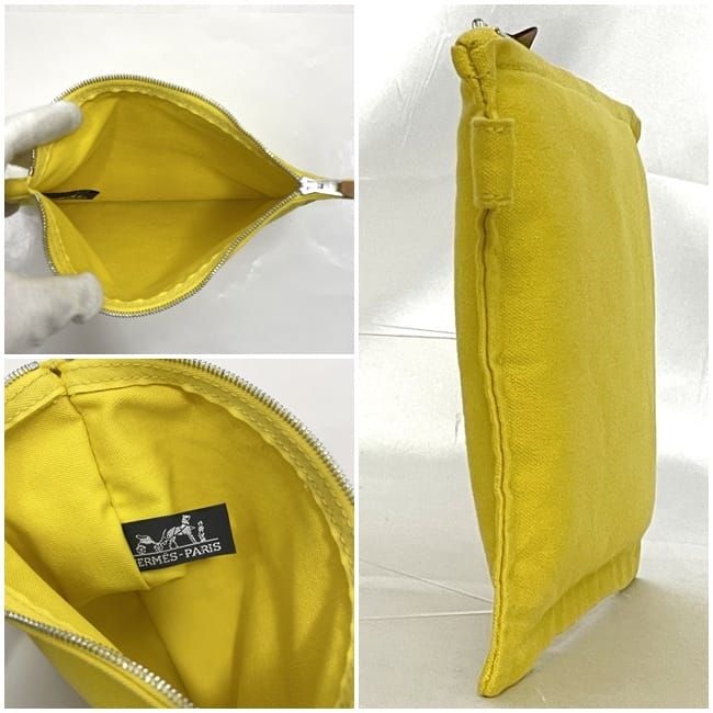 エルメス ポーチ イエロー 美品 キャンバス レザー 中古 HERMES