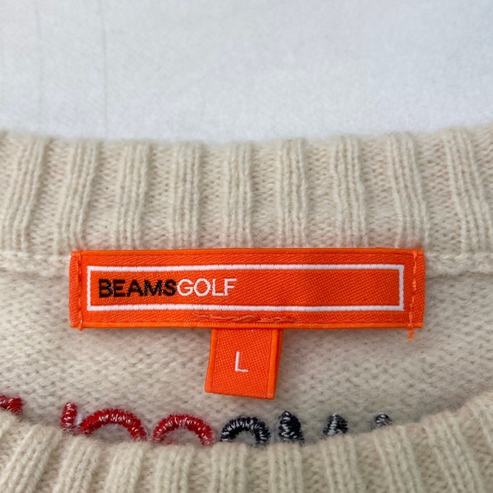 サイズ：L BEAMS GOLF ビームスゴルフ  長袖ニットセーター  ホワイト系 [240101420298] ゴルフウェア レディース ストスト サイズ：L BEAMS GOLF ビームスゴルフ 長袖ニットセーター