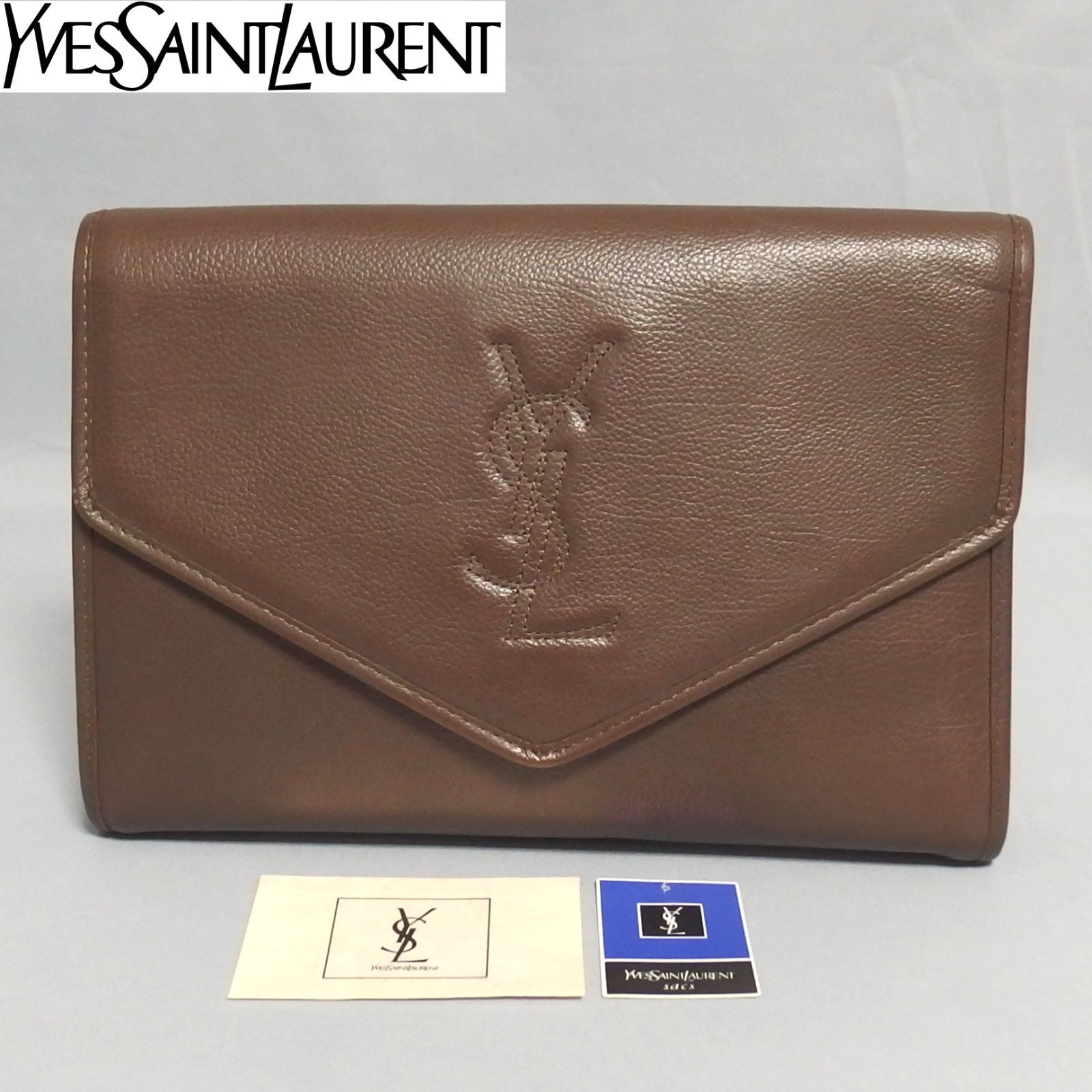 良品☆YVES SAINT LAURENT YSLロゴ レザー ヴィンテージ クラッチバッグ セカンドバッグ 茶 オールド イヴ・サンローラン☆ -  メルカリ