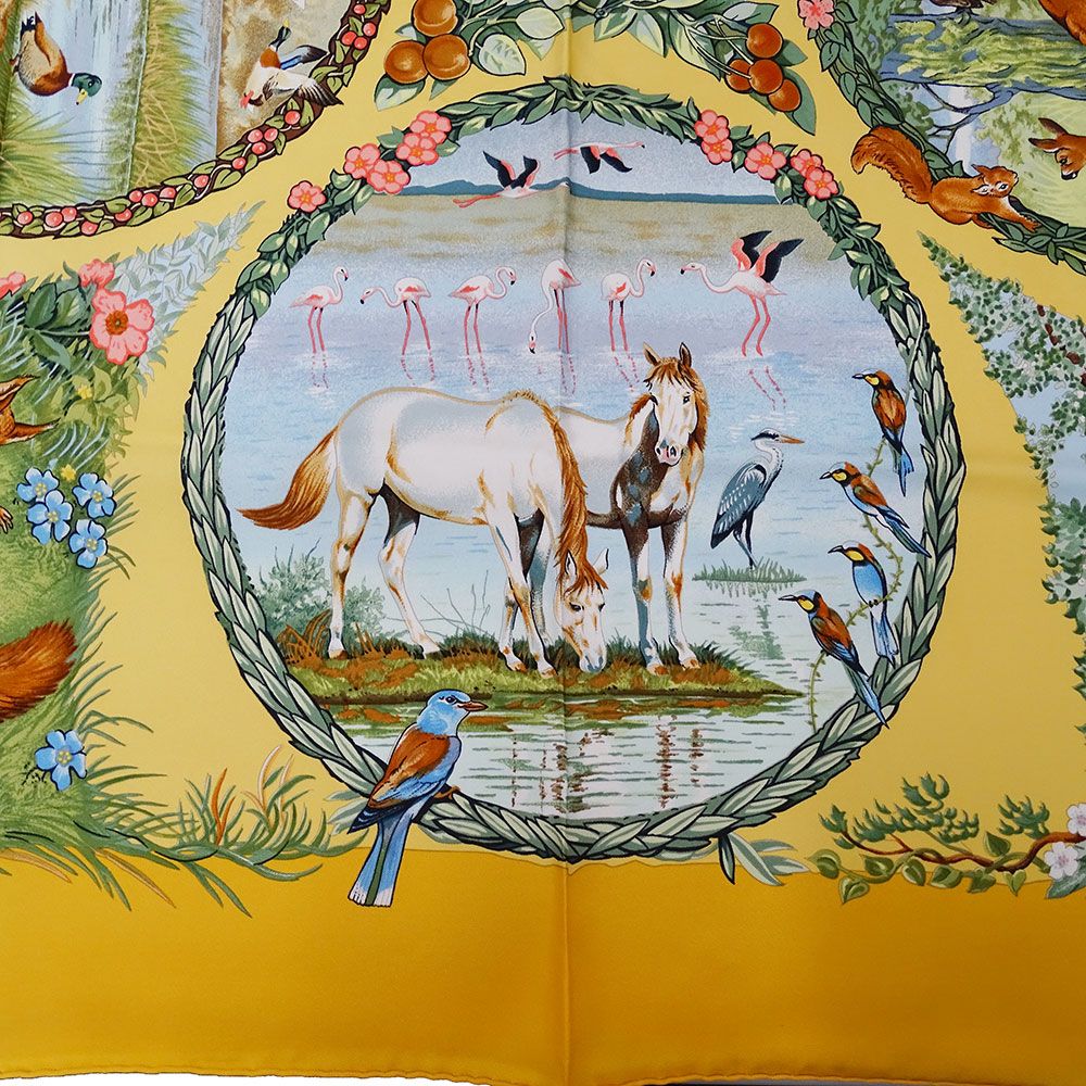 HERMES エルメス カレ90 スカーフ Les Quatre Saisons HERMES エルメス カレ 90 LES QUATRE SAISONS 四季 動物 花