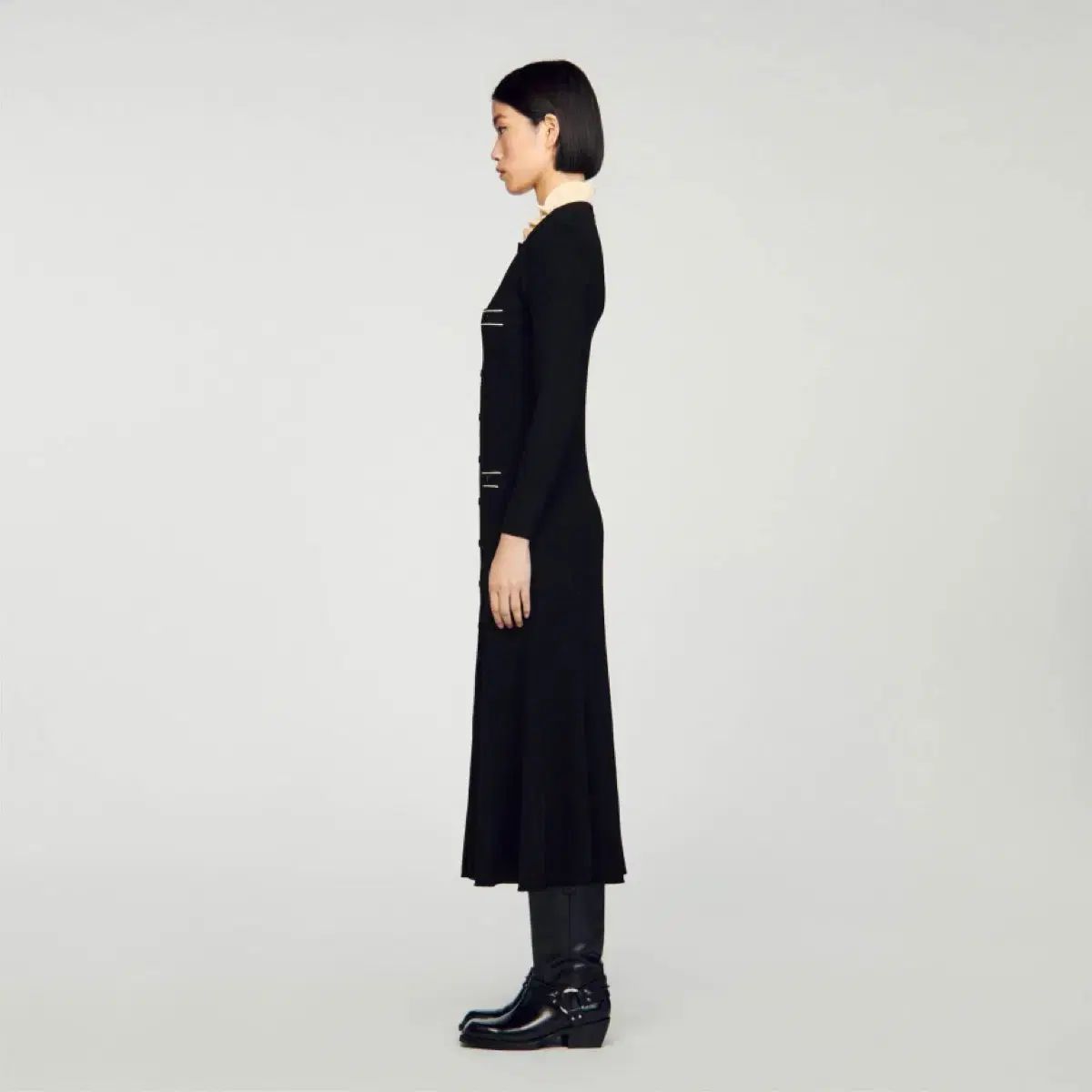 【大人気】SANDRO ブークレ バイカラーワンピース FRAY I.D ワンピース バイカラースキッパーポロニットワンピース