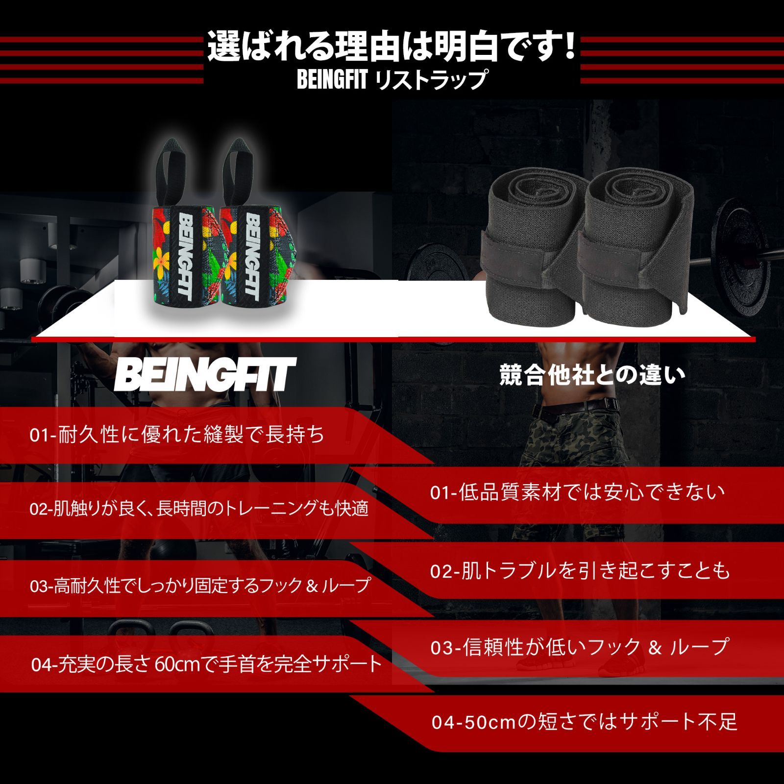 Beingfit リストラップ 手首サポーター 2個セット 正規品 筋トレ