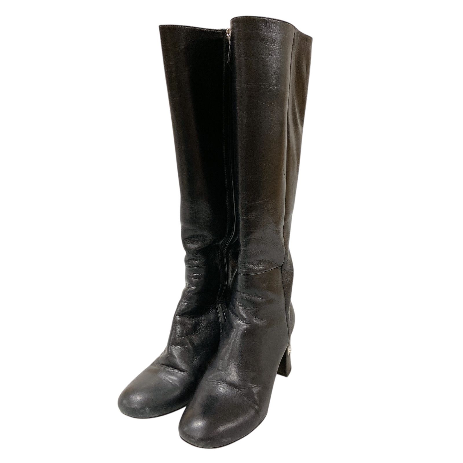 HR1 MIU MIU ミュウミュウ ロングブーツ ブラック ビジュー レディース 35 1|2