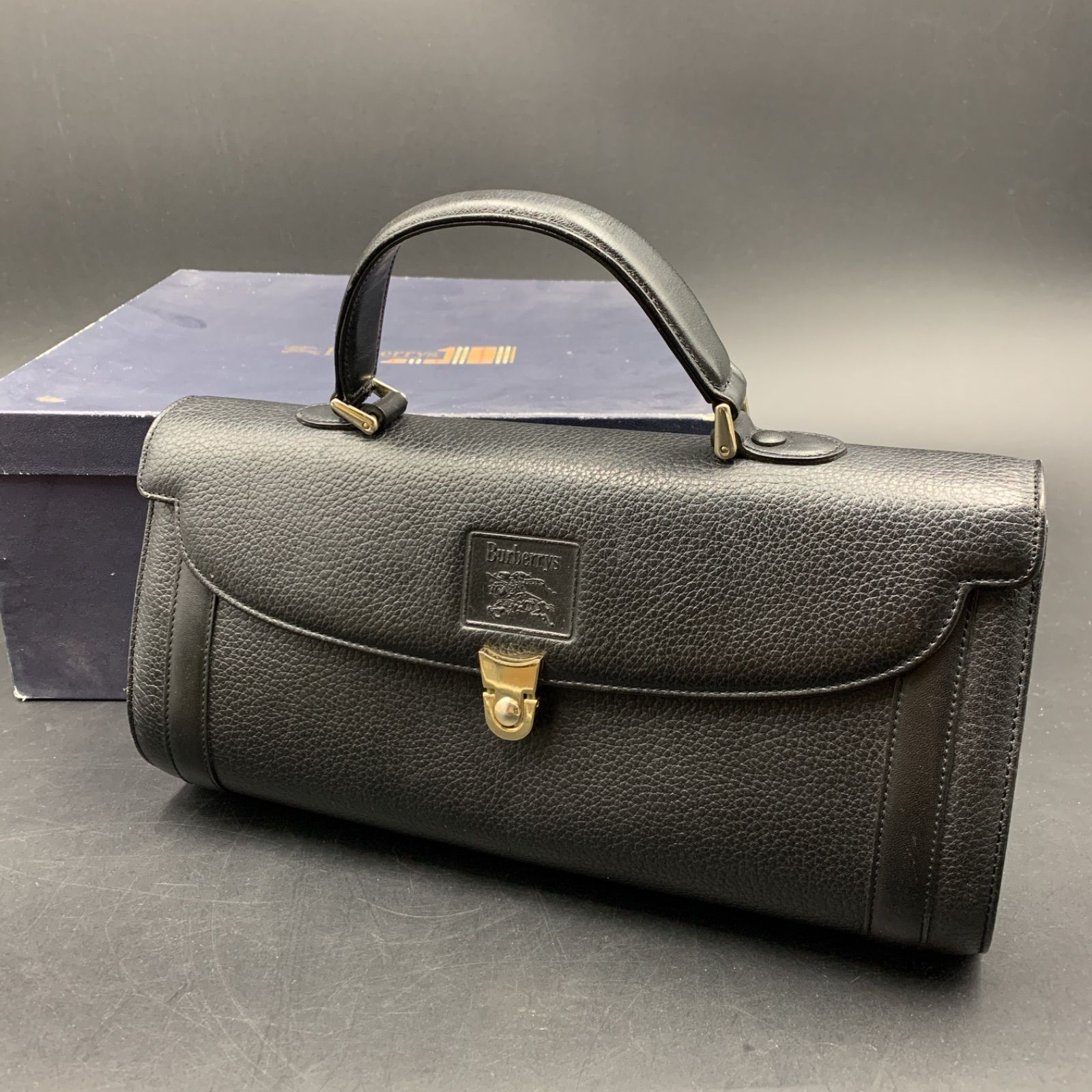 ☆-2 箱付き BURBERRY バーバリー 牛革 レザー ハンドバッグ ブラック 
