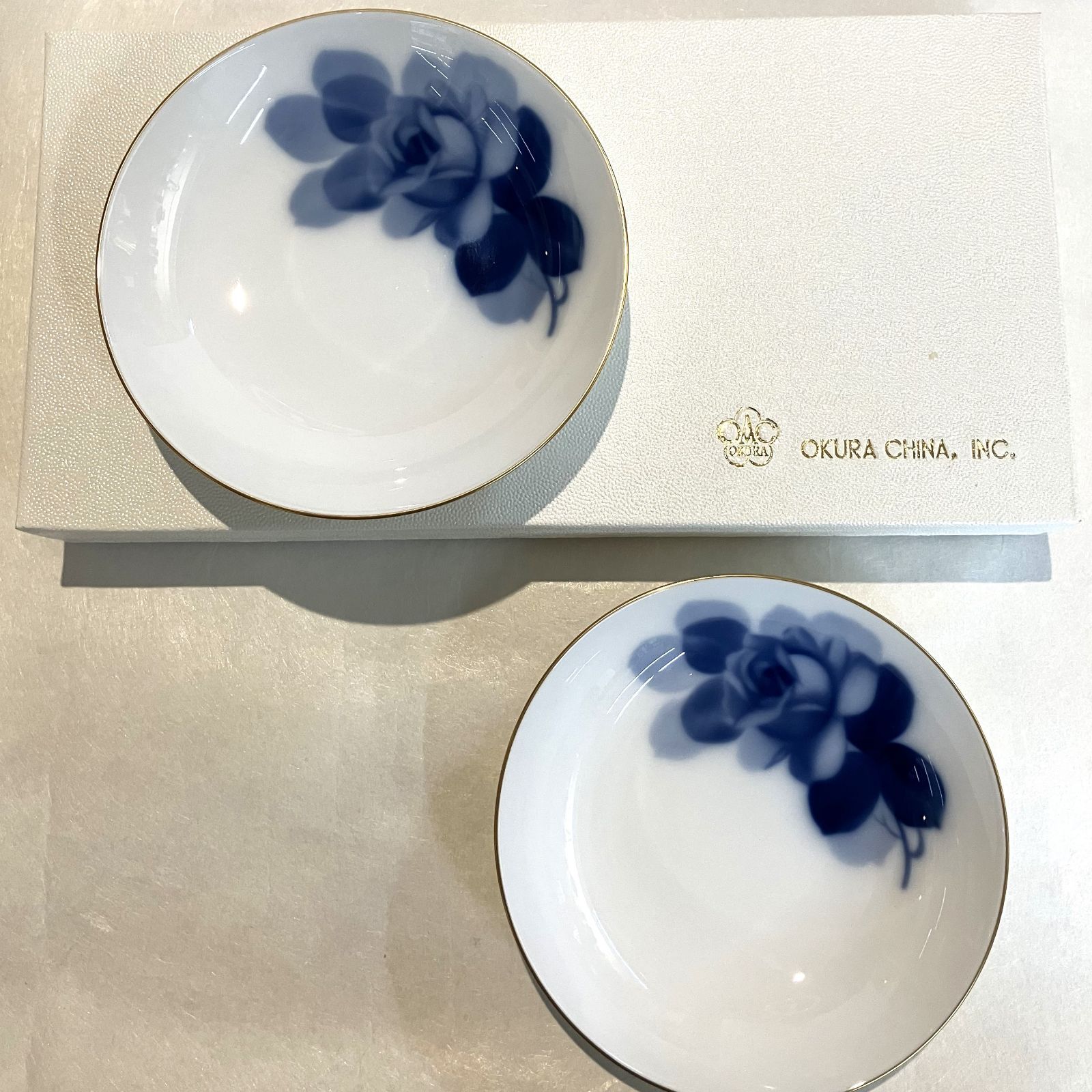 現品限り［大倉陶園］ブルーローズ 14cm フルーツ皿ペアセット 35HR 
