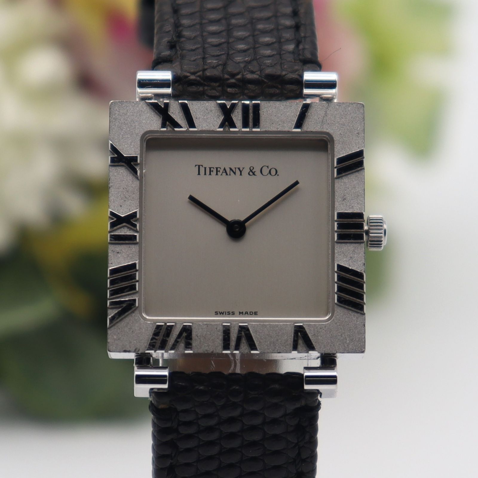 ティファニー アトラス 黒ベルト スターリングシルバー レディース 時計 - 腕時計(アナログ)