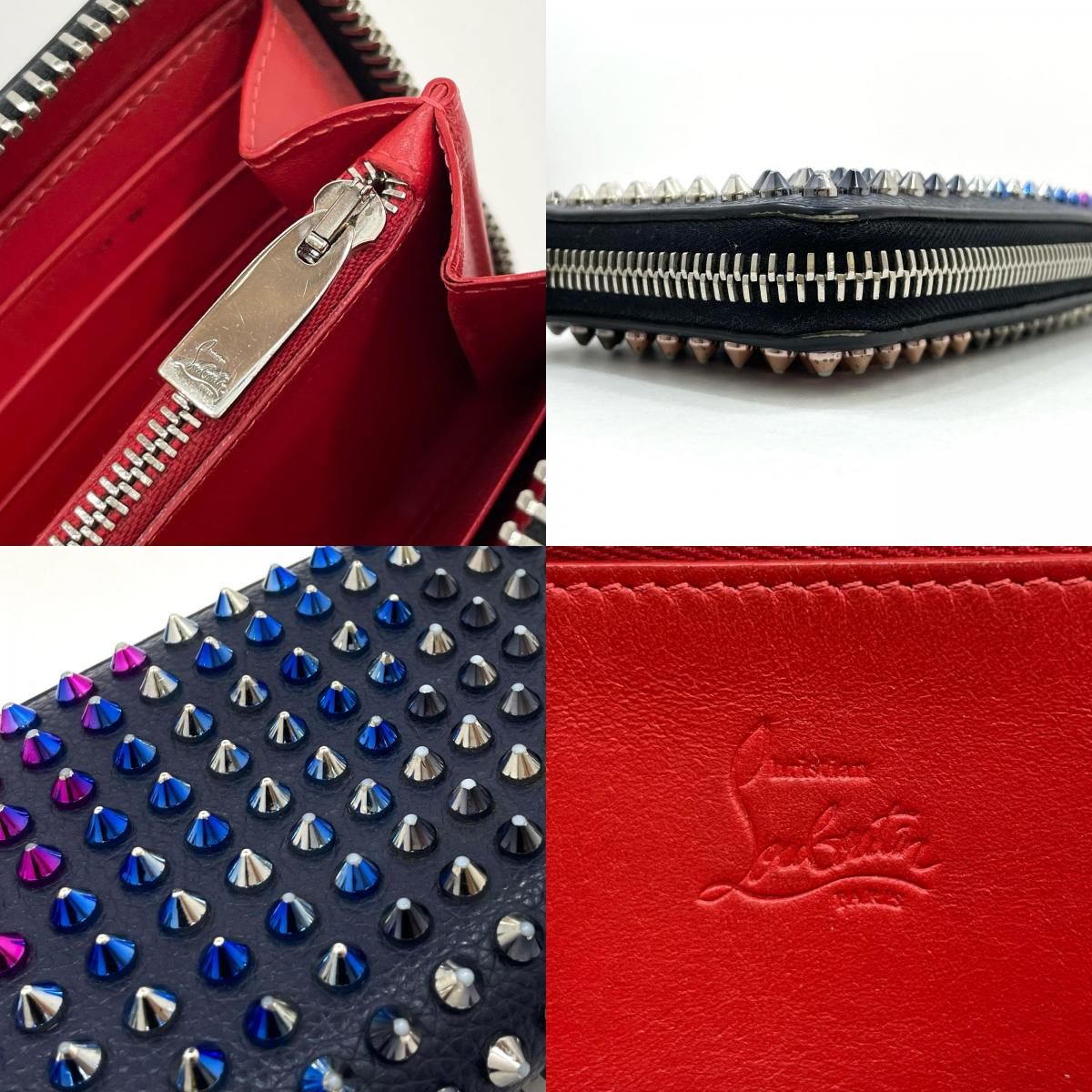 【中古】Christian Louboutin | クリスチャンルブタン スパイクスタッズ ラウンドファスナー長財布 ネイビー【尾張小牧店】 中古】Christian Louboutin | クリスチャンルブタン スパイクスタッズ