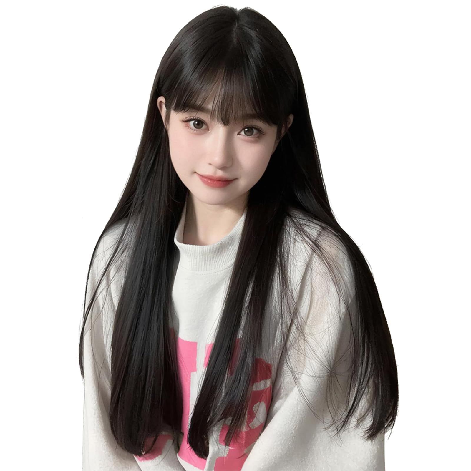 人毛100% フルウィッグ 医療用 ロング ストレート 黒髪 ブラック 50cm