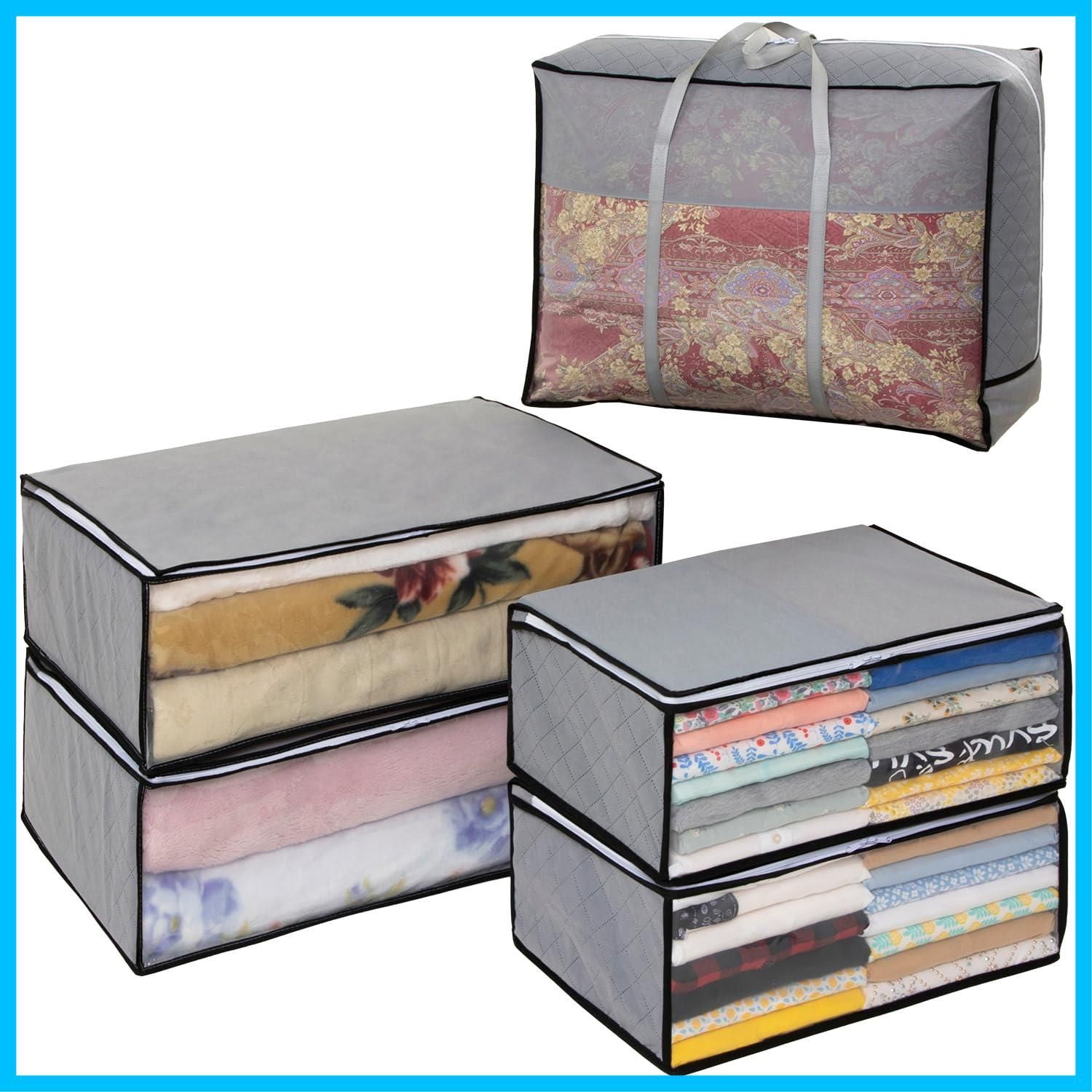 【数量限定】収納袋 活性炭消臭 衣装ケース 不織布 収納ボックス グレー ソフトケース 5個組(衣類×2・毛布×2・羽毛布団×1) 衣類u0026毛布u0026羽毛布団用 折りたたみ 収納ケース 171-48 アストロ