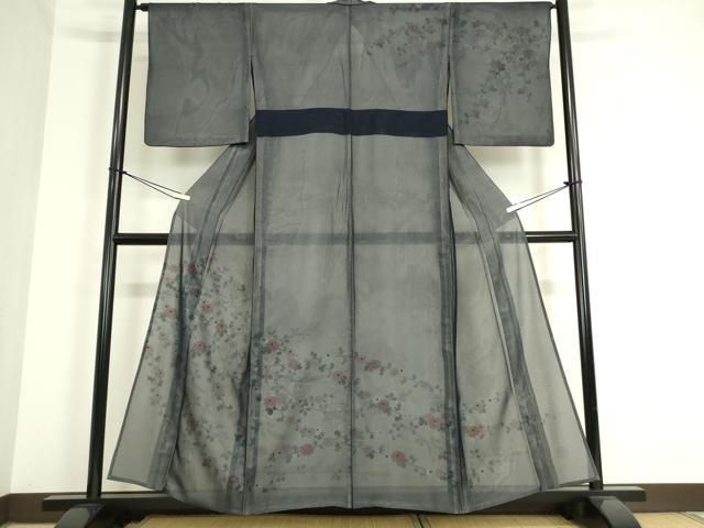 平和屋着物▽訪問着 無双 紗袷 紗×絽 草花文 手描き 銀彩 正絹 逸品  