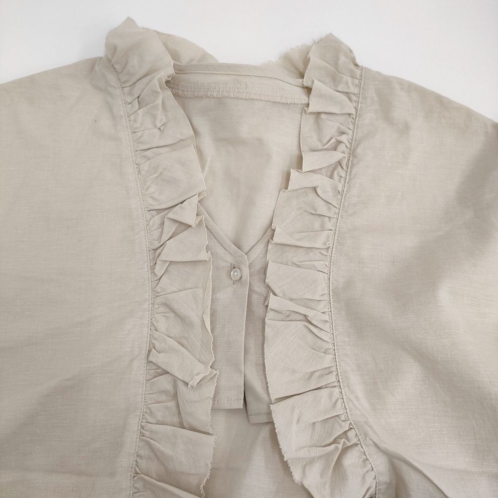  BEAMS JAPAN フェイクレイヤードブラウス 定価20680円 フリル レース ブラウス シャツ 24 SS ベージュ レディース ビームス 5-0902 M 長袖 シャツ ブラウス