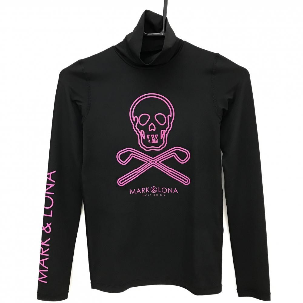超 マークアンドロナ 長袖ハイネックシャツ 黒×ピンク ストレッチ インナー レディース 36 S ゴルフウェア MARK＆LONA