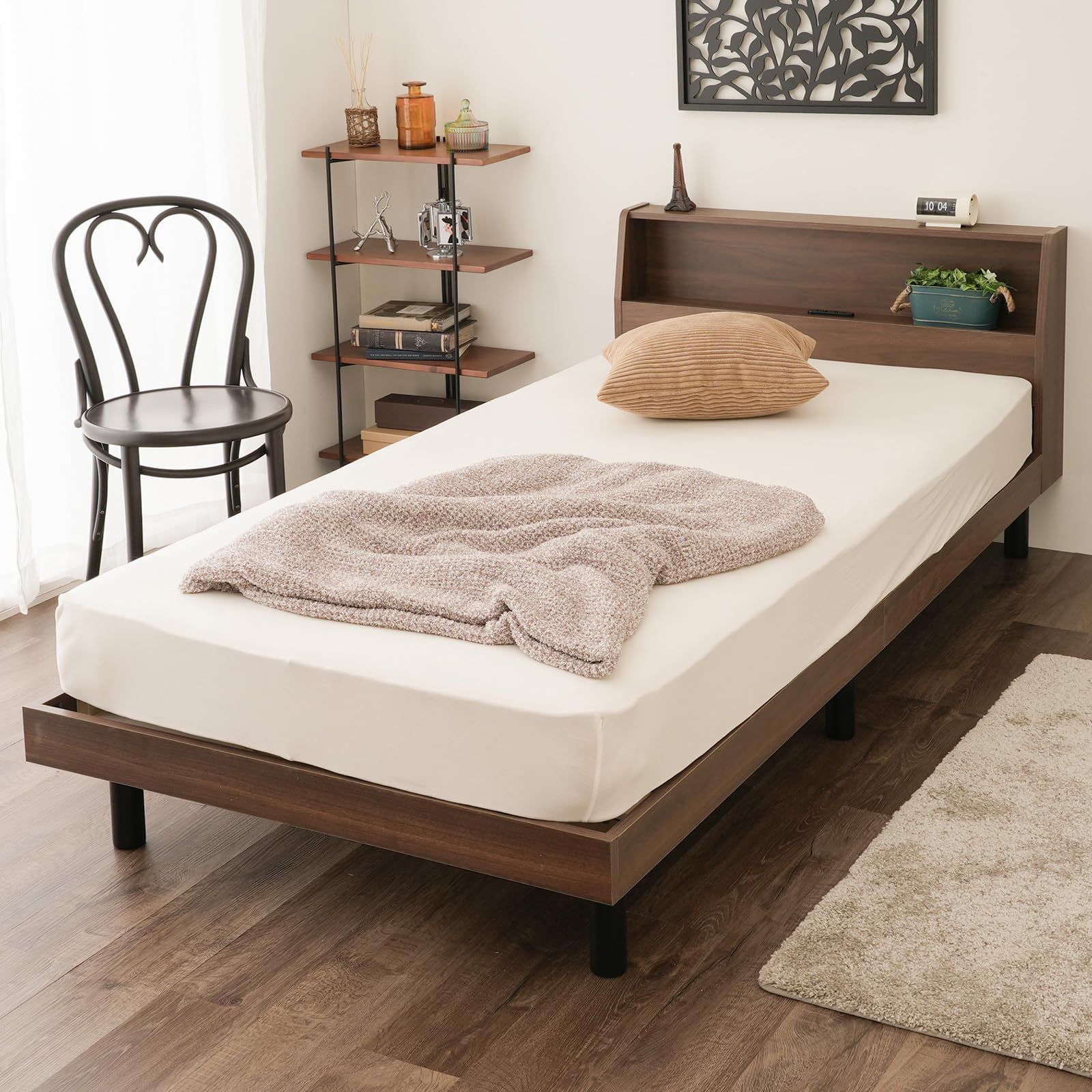 NEO CRASY 棚付きすのこベッド ダブル ブラウン 木製 コンセント 高さ調整 耐荷重700kg