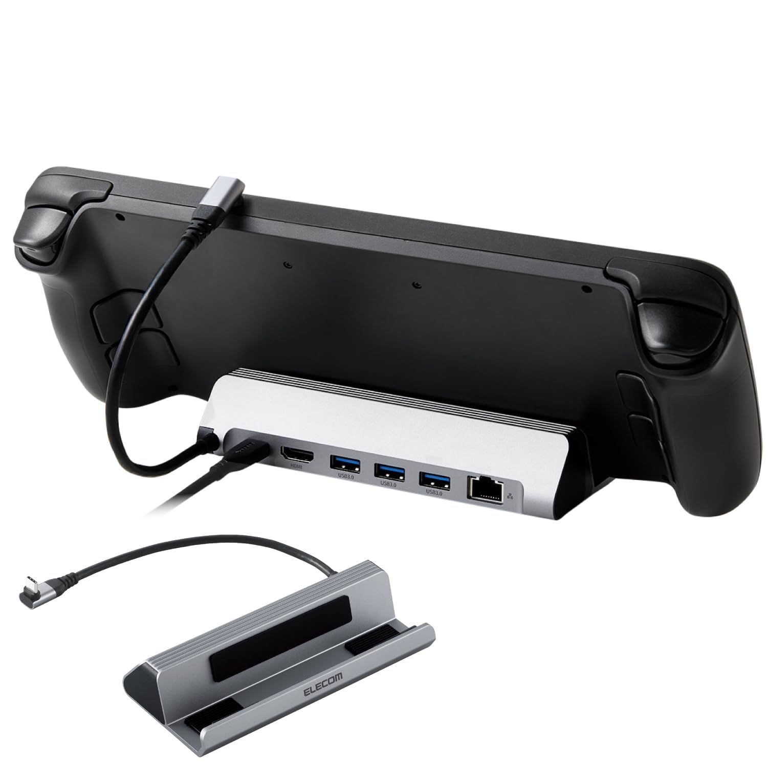 エレコム Rog Ally ASUS|Steam Deck|Claw A1M MSI 対応 USB-C ハブ ドッキングステーション ドック 6in1 PD対応 100W 出力85W スタンド型 LANポート イーサネット対応 HDMI 4K60Hz シ