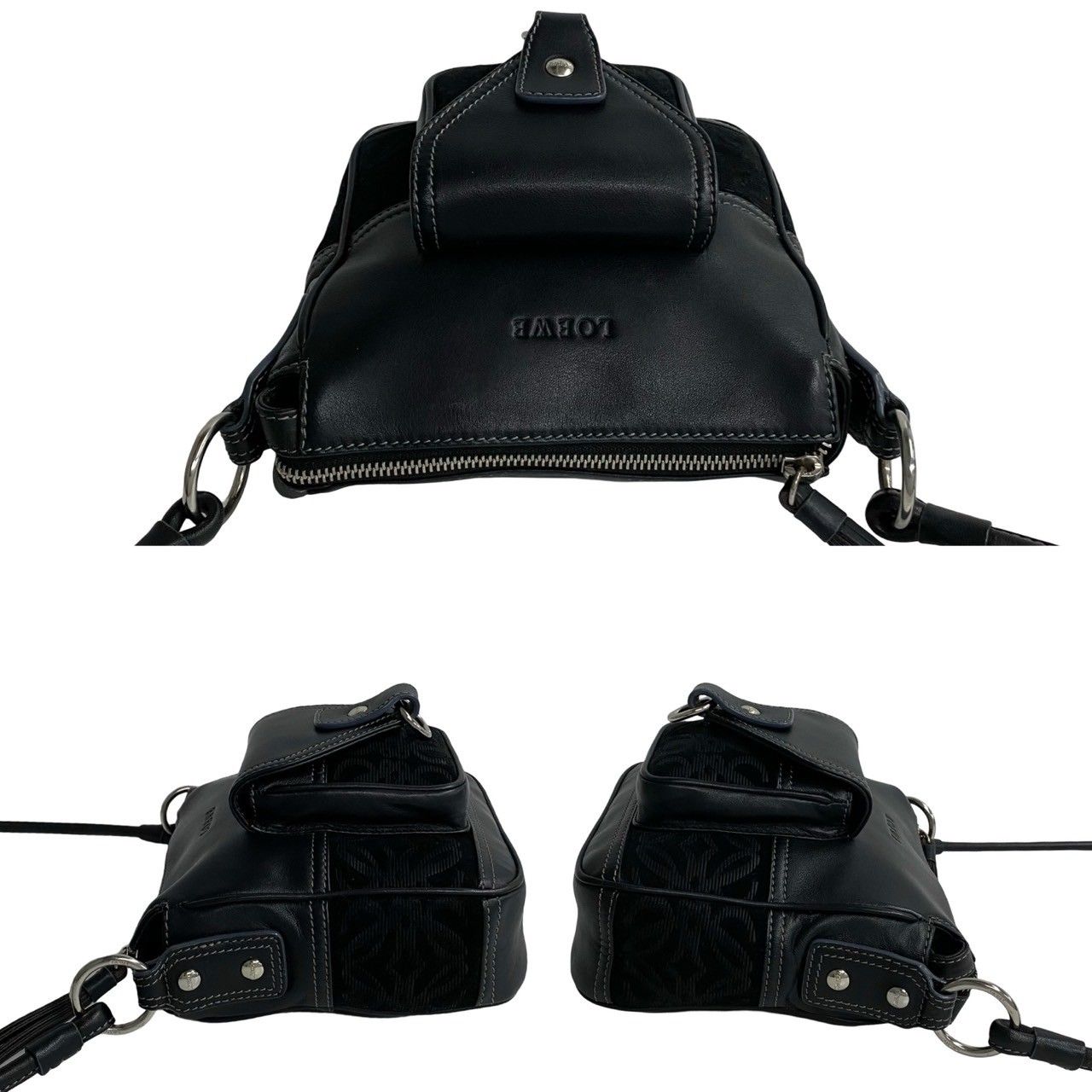 ほぼ未使用 ロエベ アナグラム ロゴ スエード レザー ショルダーバッグ 黒