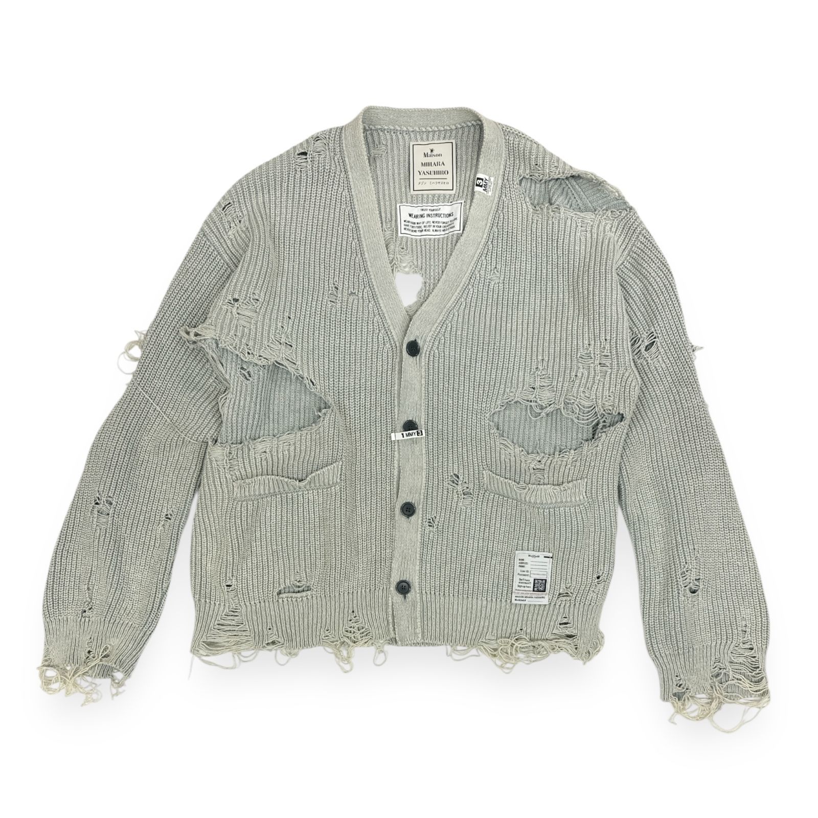 定価57200円 Maison MIHARA YASUHIRO MMY BLACHES KNIT CARDIGAN ブリーチ ニット カーディガン  ダメージ加工 ミハラヤスヒロ K12CD502 グレー系 F 75146A3 - メルカリ