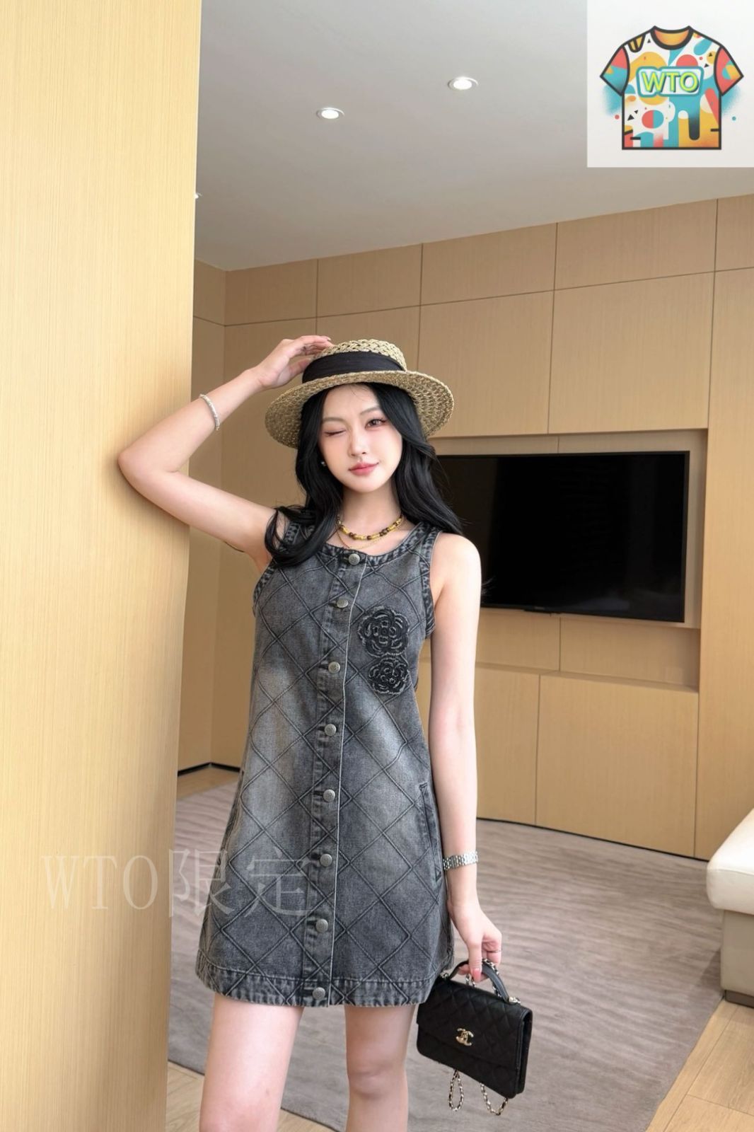 今日特価】chanel シャネル 菱格柄デニムベストワンピース-2