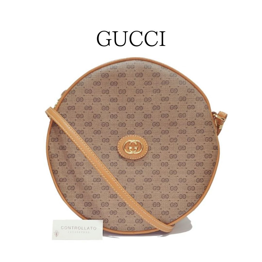 GUCCI グッチ マイクロGG ショルダーバッグ　ブラウン 美品】グッチ ショルダーバッグ GGプラス ゴールド金具 PVC 革