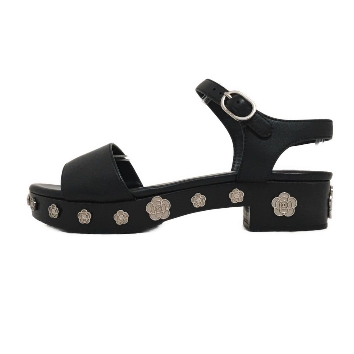CHANEL シャネル サンダル 36 レディース - G31754 黒 カメリア レザー