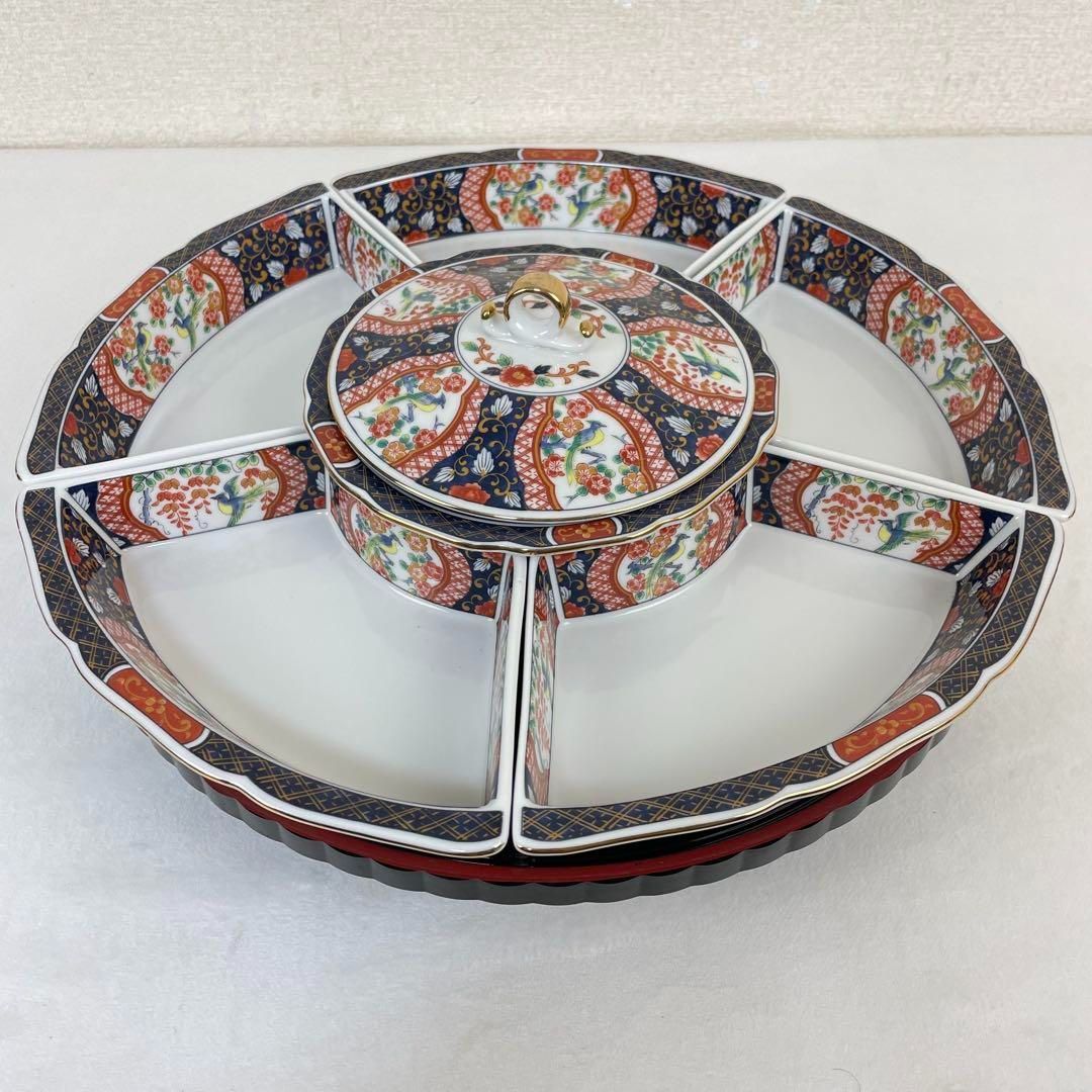 第一陶器 錦花鳥 回転オードブル皿 高台皿 仕切り皿 大皿 色絵