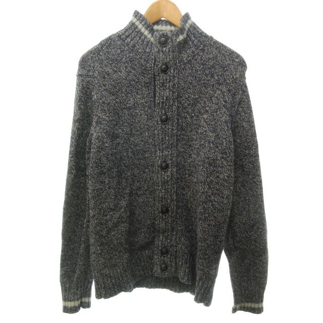 トミーヒルフィガー TOMMY HILFIGER ウール ニット カーディガン セーター エルボーパッチ スタンドカラー 混紡 ミックス 紺 ネイビー 長袖 L 1122