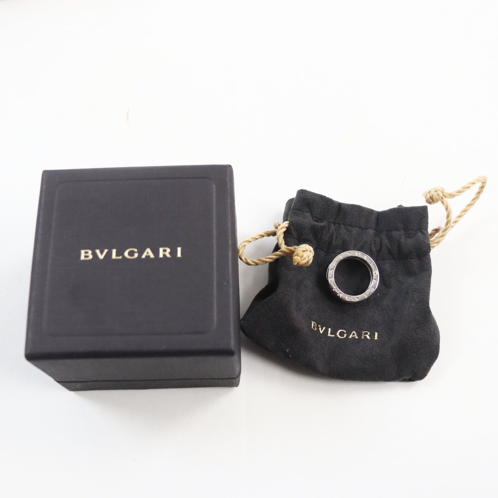 極美品●BVLGARI ブルガリ ビー ゼロワン セーブ・ザ・チルドレン AG925 ロゴ刻印入り リング・指輪 シルバー ブラック 51(10号相当) 箱・保存袋付き イタリア製 メンズ