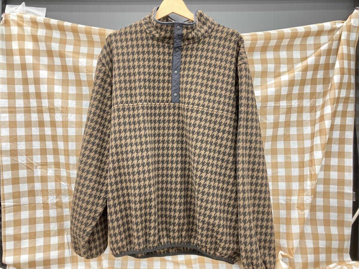 everyon／houndstooth snap pullover fleece／フリース／ブラウン 