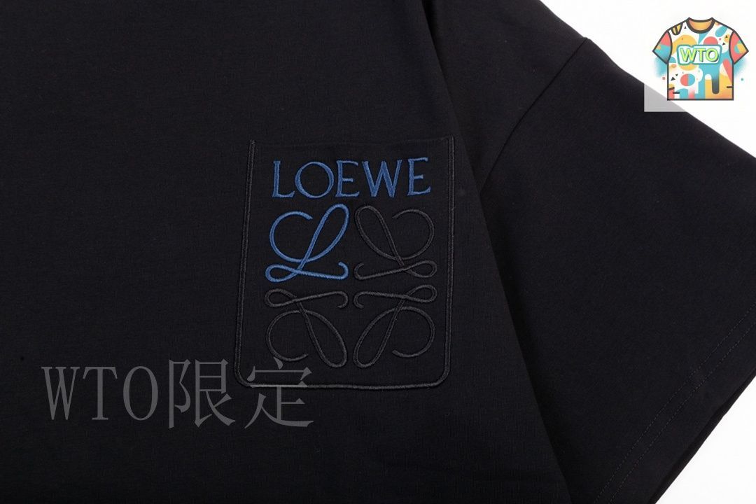 今日特価】LOEWE ポケットカラーブロック刺繍黒 T シャツ-3