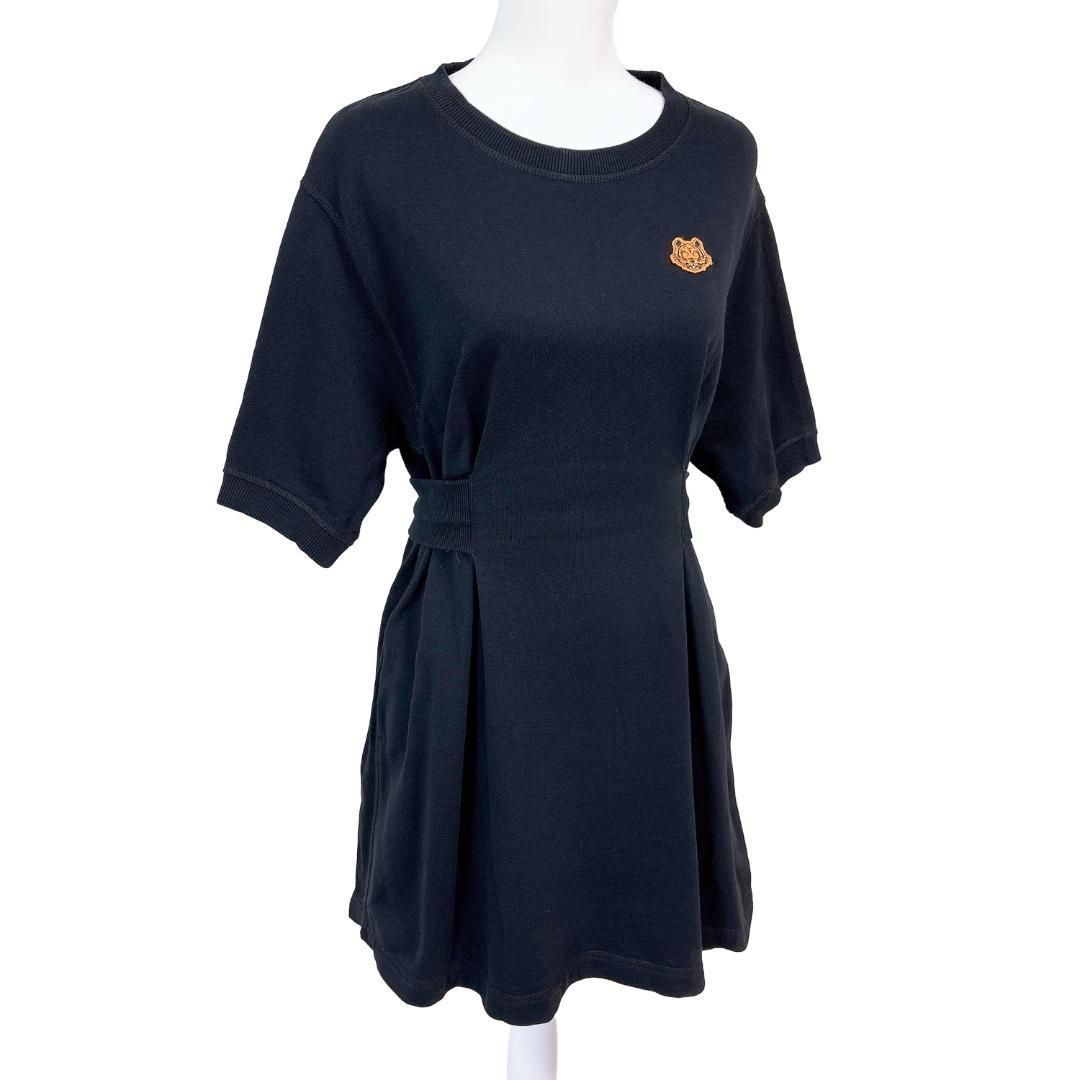 ケンゾー 五分袖スウェットワンピース S タイガーワッペン ブラック