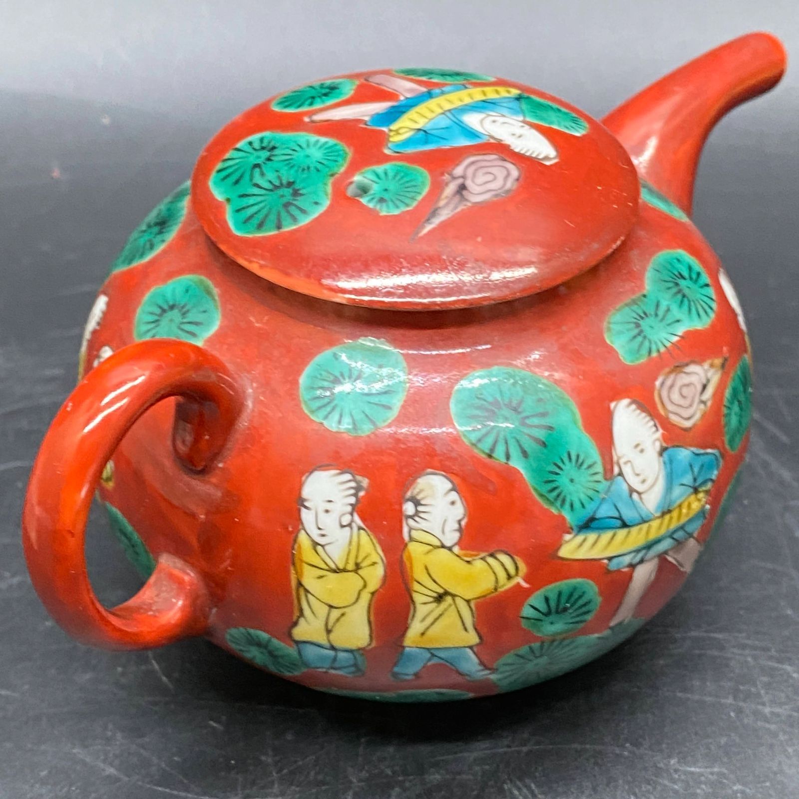 G354 九谷焼 木米 茶器 煎茶道具 急須 茶器セット 煎茶器 赤系