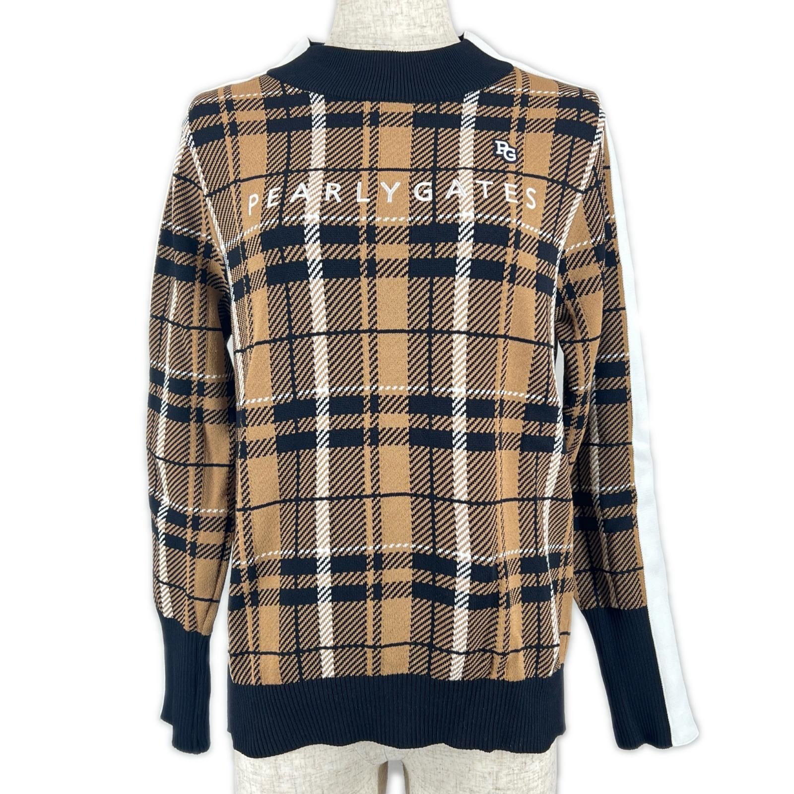 美品 PEARLY GATES パーリーゲイツ チェック 秋冬 AW 長袖ニット ポリエステル/コットン ブラウン レディース 0(S) ゴルフウェア【古着】【中古】 美品 PEARLY GATES パーリーゲイツ チェック 秋冬 AW 長袖ニット