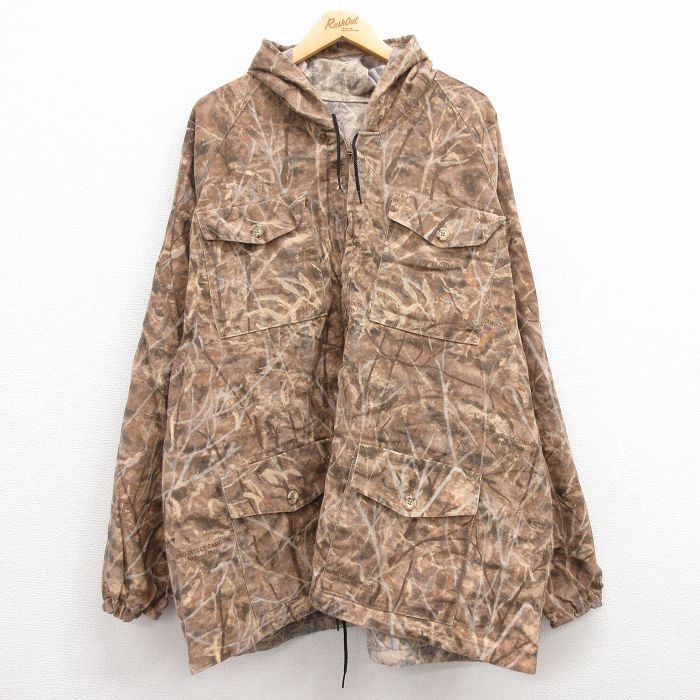 XL/古着 長袖 ハンティング ジャケット パーカー メンズ 90s ZERO DETEG CAMO 大きいサイズ ラグラン 茶 ブラウン 迷彩 23oct04 中古 アウ