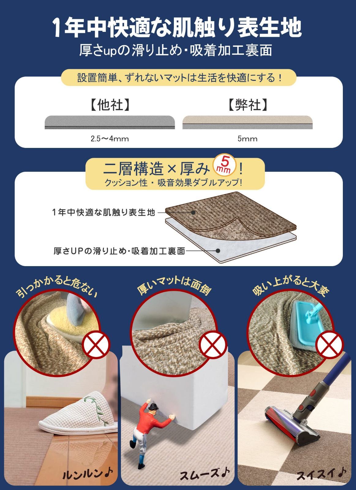 【人気商品】床保護 洗える 子供や高齢者 タイルマット タイルマット 犬 犬 ずれない 滑り止めマット ハサミでカット可 カーペット 保温 ペット おくだけ吸着 設置簡単 厚手5mm 20枚 床暖房対