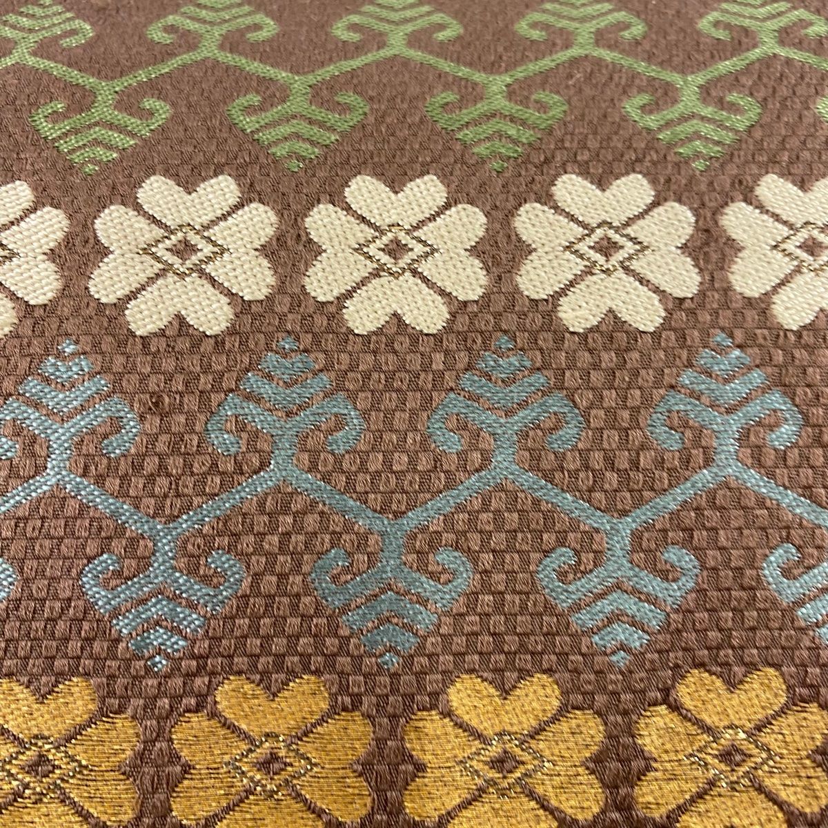 名古屋帯 秀品 蔓唐花文 金糸 茶紫 正絹
