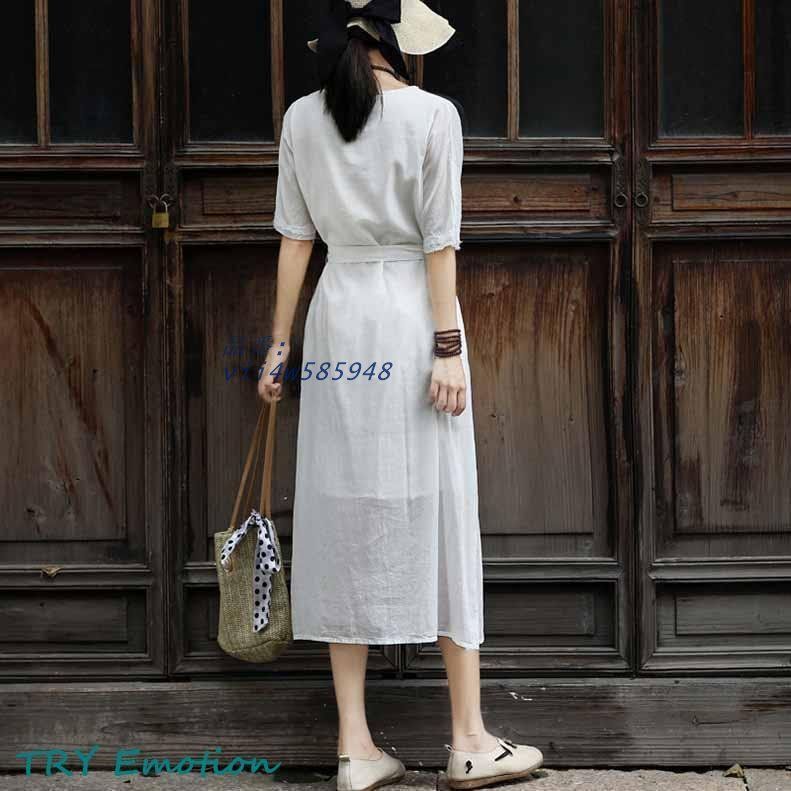 無地ホワイトワンピース 春夏 きれいめ ロングVネックレディース マキシ Aライン マリン風 麻綿混紡 ゆったりウエストベルト vii4w585948 WWW_TRAVELLANDINDIA_COM