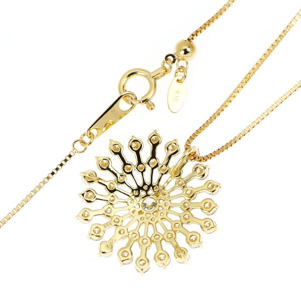 K18YG ダイヤモンド ペンダントネックレス 1.00ct フラワー 花火 