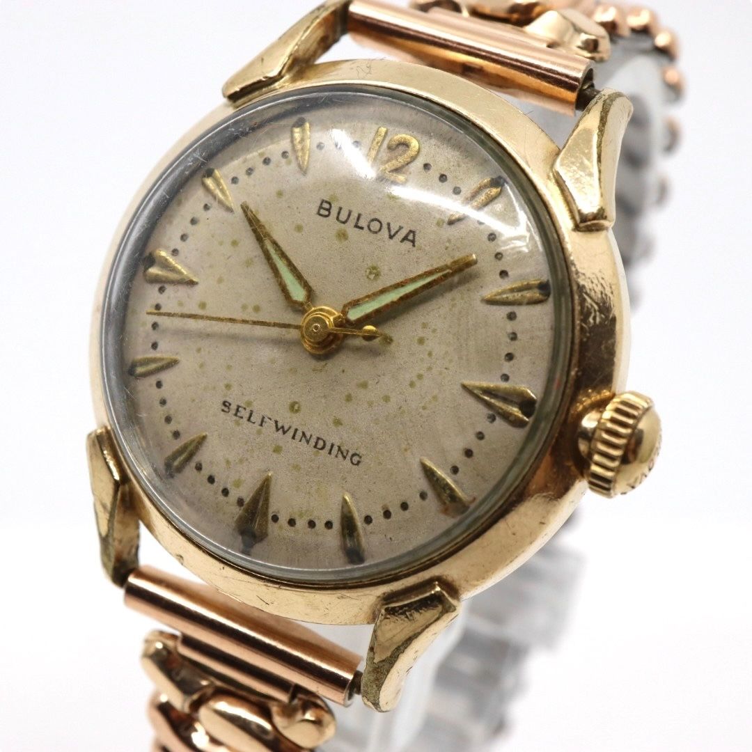 Bulova 自動巻き 腕時計 ホワイト文字盤 ゴールドケース Bulova 自動