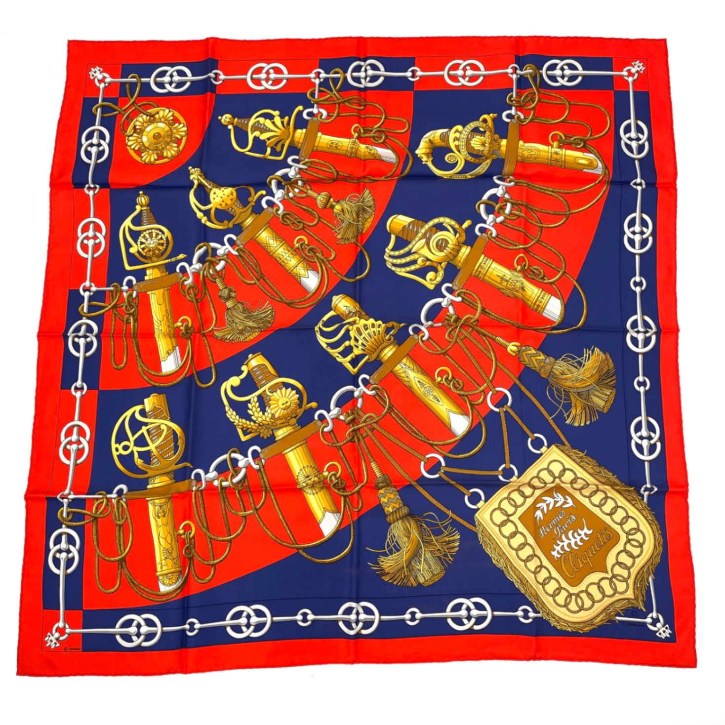 美品 HERMES エルメス スカーフ カレ90 Cliquetis カチカチ 剣柄 美品 HERMES エルメス スカーフ カレ90 Cliquetis カチカチ 剣柄