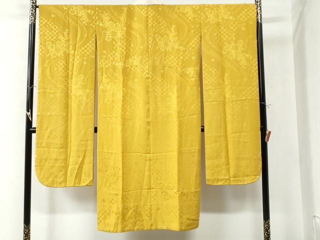 平和屋着物●振袖用長襦袢 無双仕立て 花筏地紋 黄金色 やまと誂製 半衿刺繍 正絹 CAAW8352yc
