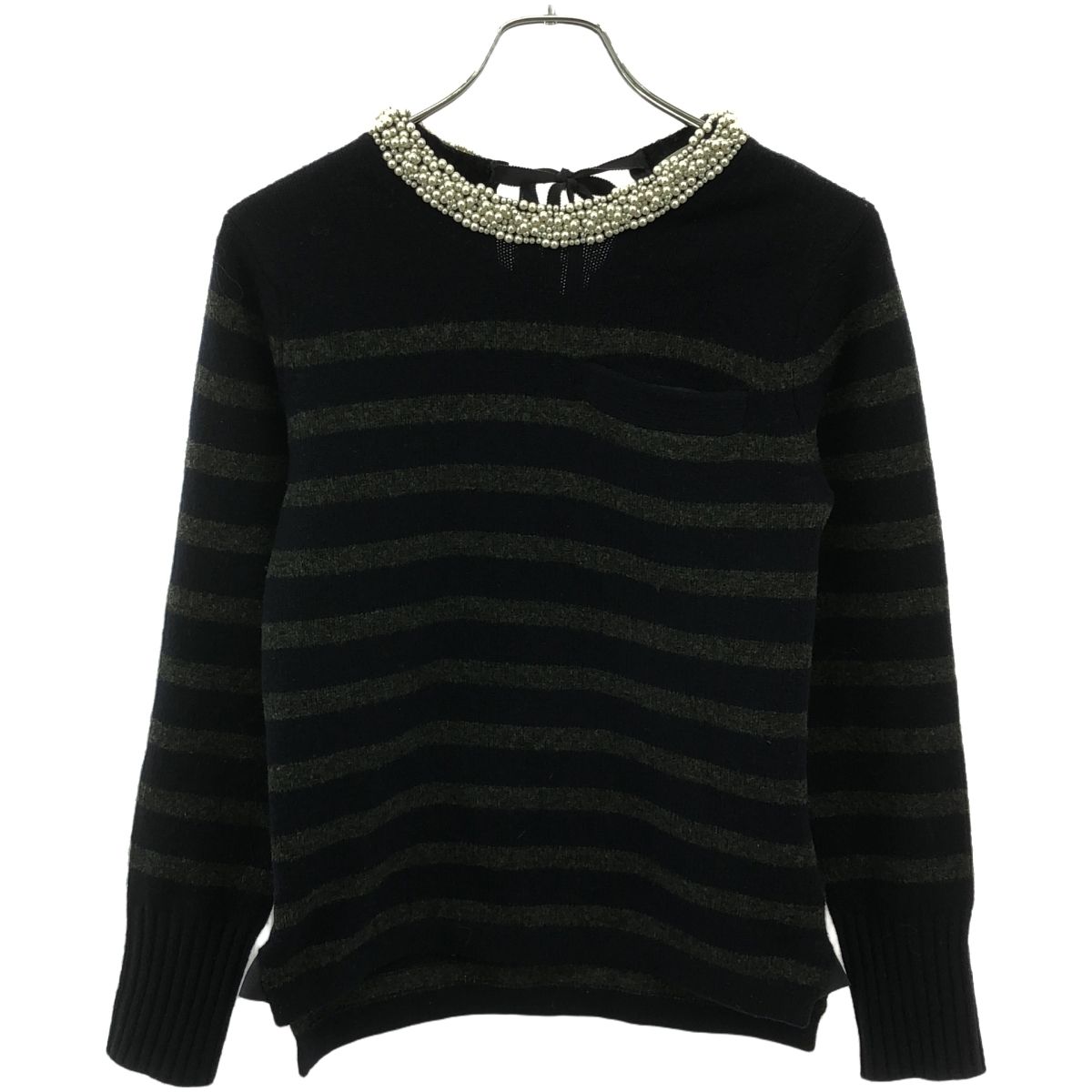 sacai luck サカイラック 13AW パールネック ボーダーニットセーター 