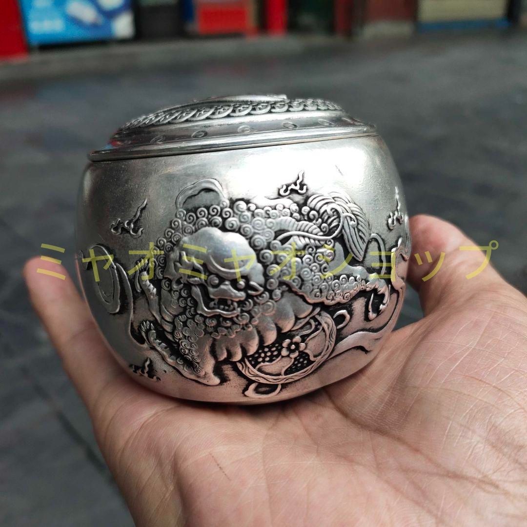 茶筒 招財進宝獅子茶筒