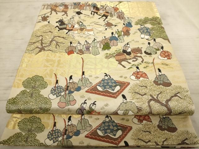 真作/東山逸人/乃木将軍/詞/布袋屋掛軸HD-621 平和屋着物◎六通柄袋帯 人物風景文 金糸 正絹 逸品 AAAX7850dt