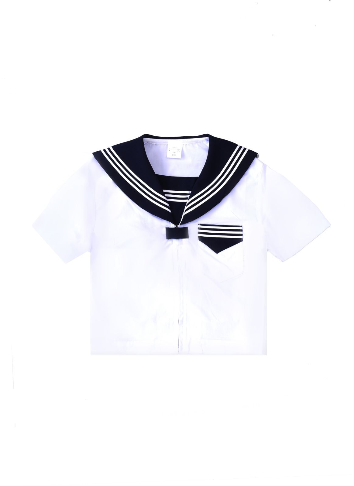 場面を選ばない本物のセーラー服 日本製 夏服 白シャツ生地 前開 半袖 カフスなし 通学用 制服 礼服 結婚式 葬儀 遊び着 私服校の日常通学用に